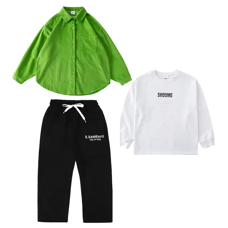 Boys Girls Hip Hop Street Dance Suit Green White Corduroy