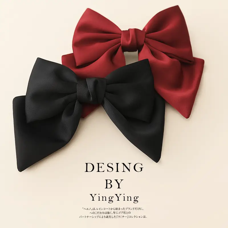 Satin Bow Hair Clips for Women Red Black Large Size