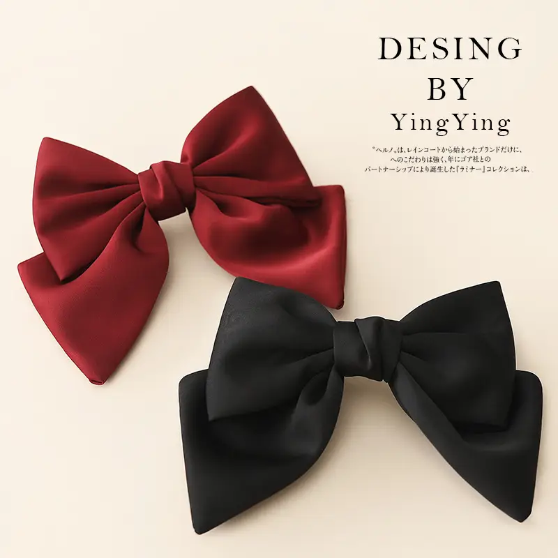 Satin Bow Hair Clips for Women Red Black Large Size