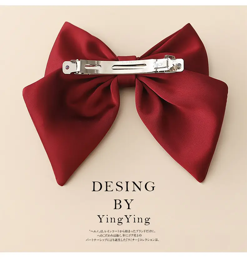 Satin Bow Hair Clips for Women Red Black Large Size — feature 2