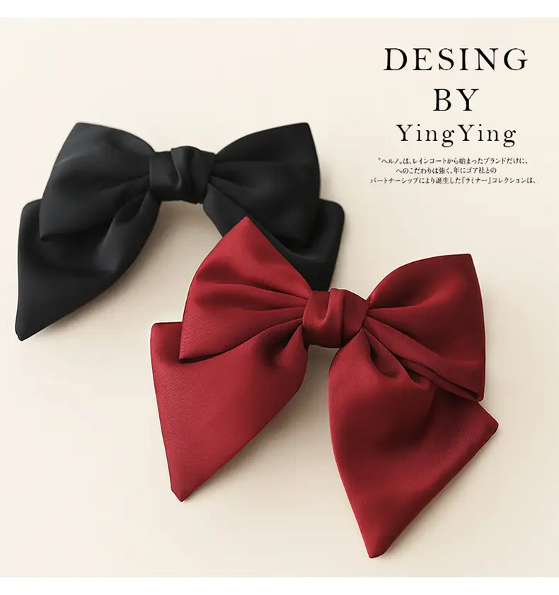 Satin Bow Hair Clips for Women Red Black Large Size — feature 3