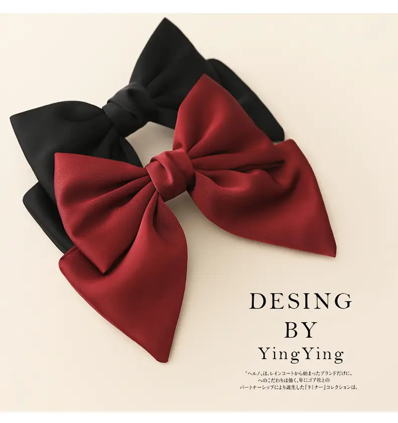 Satin Bow Hair Clips for Women Red Black Large Size — feature 4