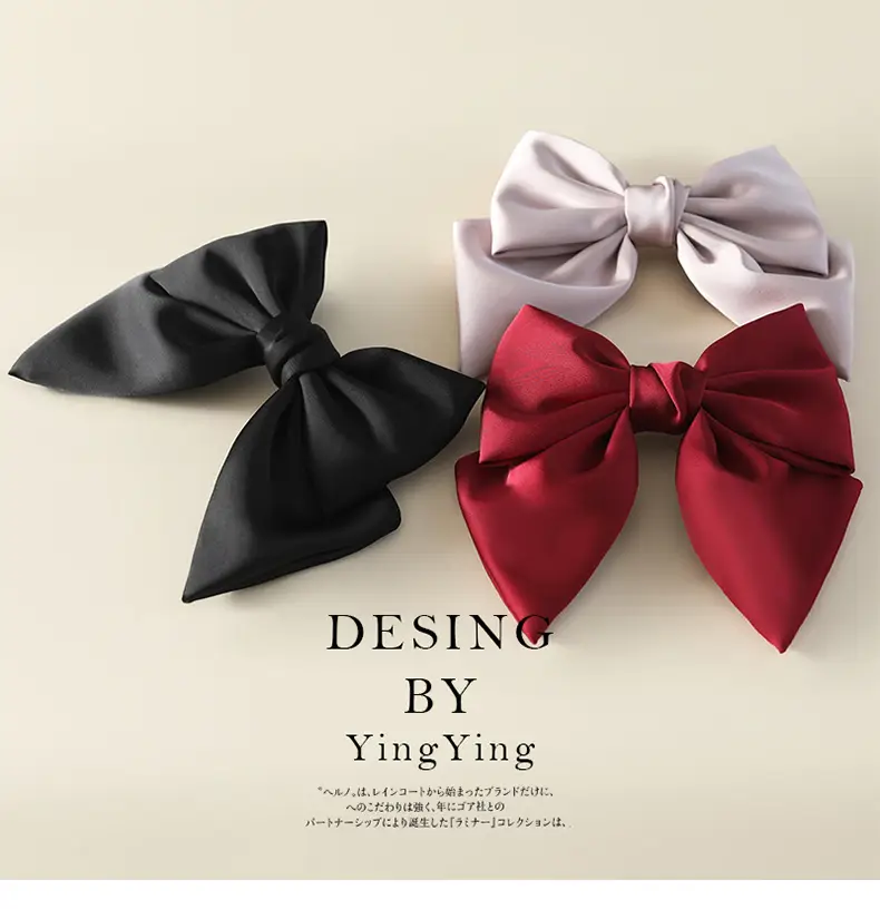 Satin Bow Hair Clips for Women Red Black Large Size — feature 9