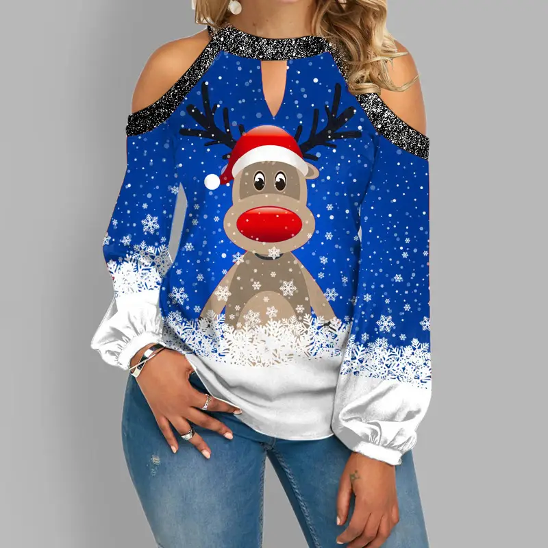 Christmas Deer Print Long Sleeve T-Shirt Women - Image 9