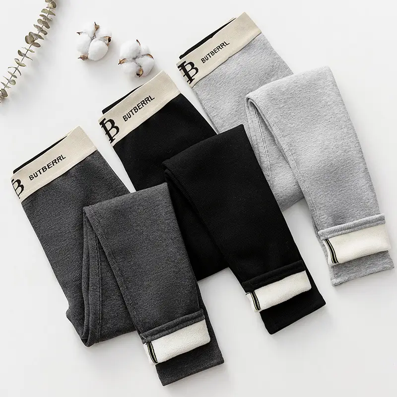 Women's Grey Fleece Leggings with Letter B Waistband - Image 10