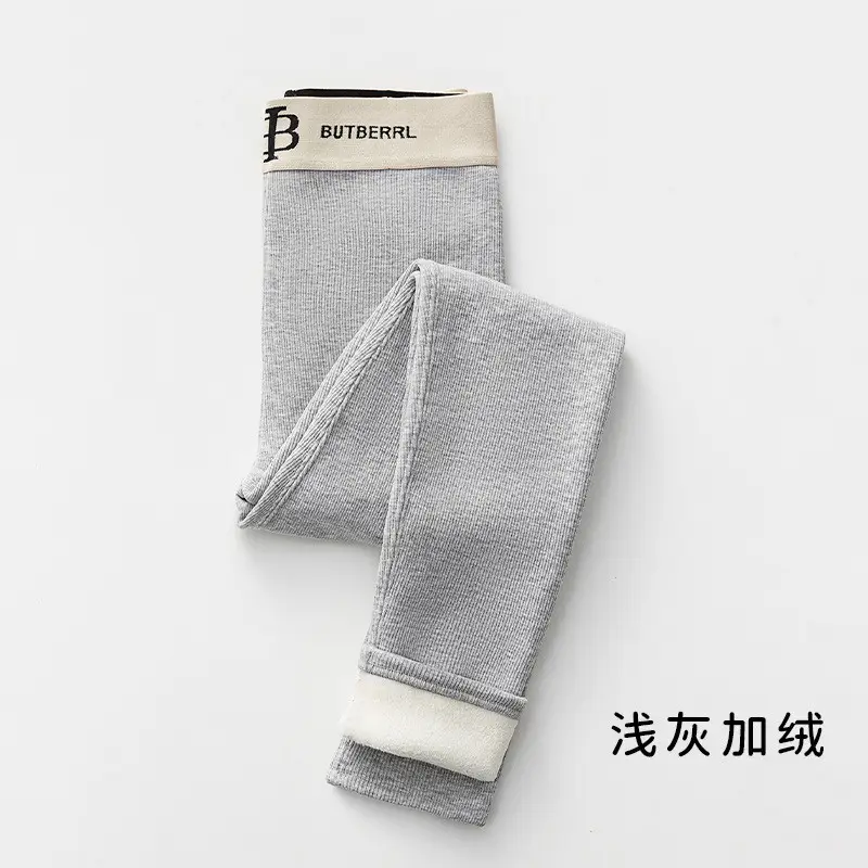 Women's Grey Fleece Leggings with Letter B Waistband - Image 6