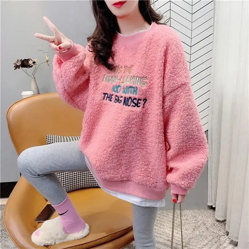 Women Faux Fur Embroidered Sweatshirt Winter Fleece Lined - Image 5