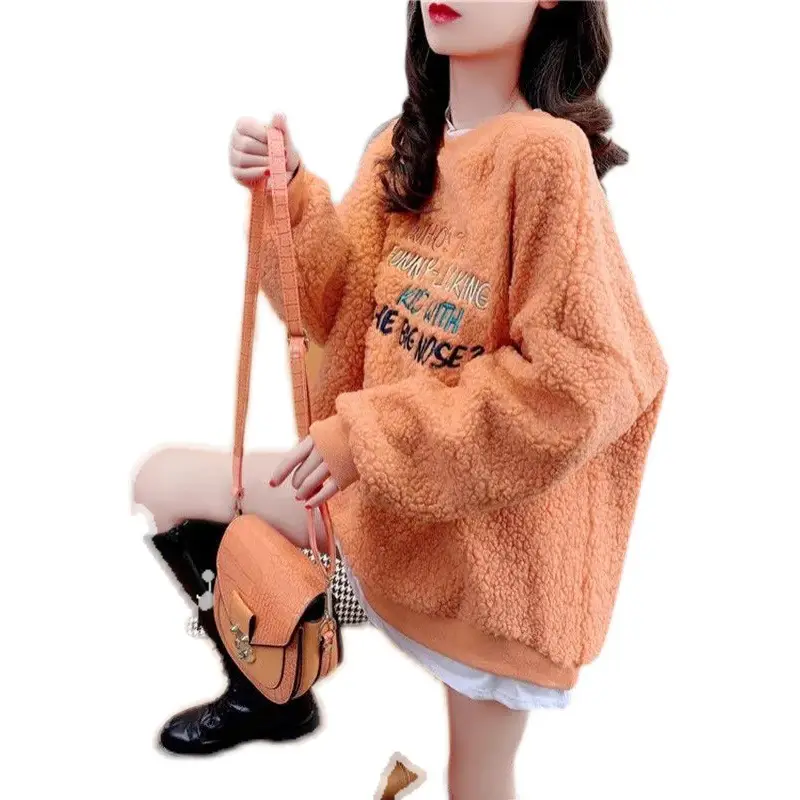 Women Faux Fur Embroidered Sweatshirt Winter Fleece Lined - Image 6