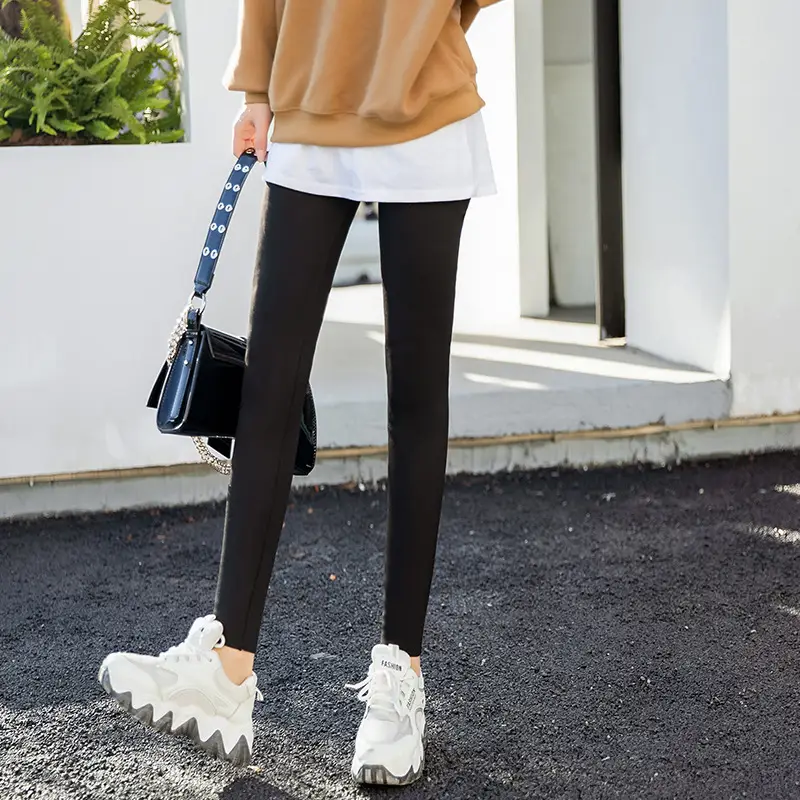 Women Black Fleece Lined Capri Pants Spring Autumn - Image 6
