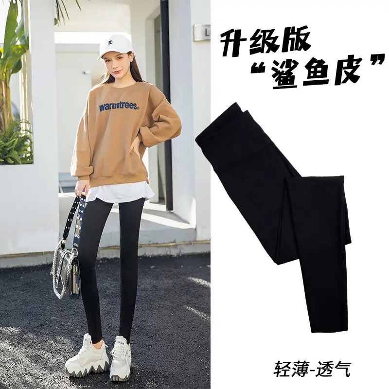 Women Black Fleece Lined Capri Pants Spring Autumn - Image 7