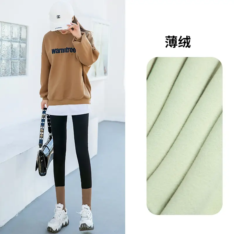 Women Black Fleece Lined Capri Pants Spring Autumn - Image 3