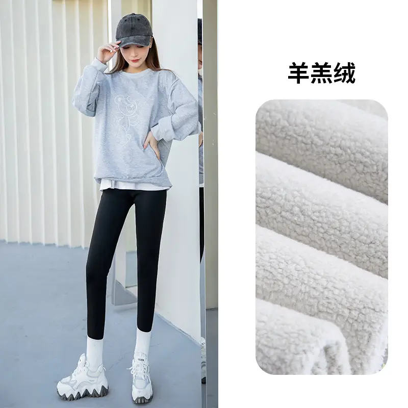 Women Black Fleece Lined Capri Pants Spring Autumn - Image 4