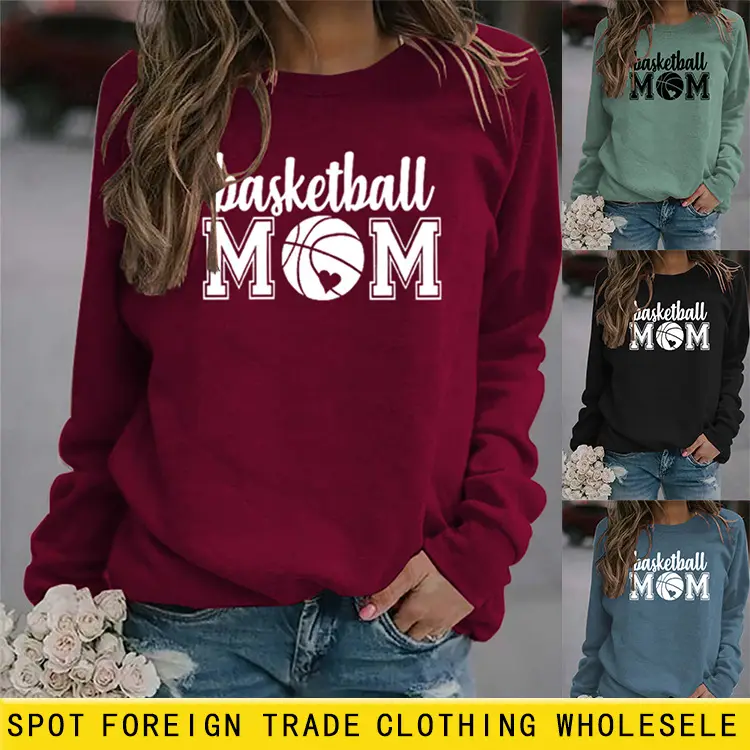 Women Basketball Mom Sweatshirt Maroon Round Neck - Image 14