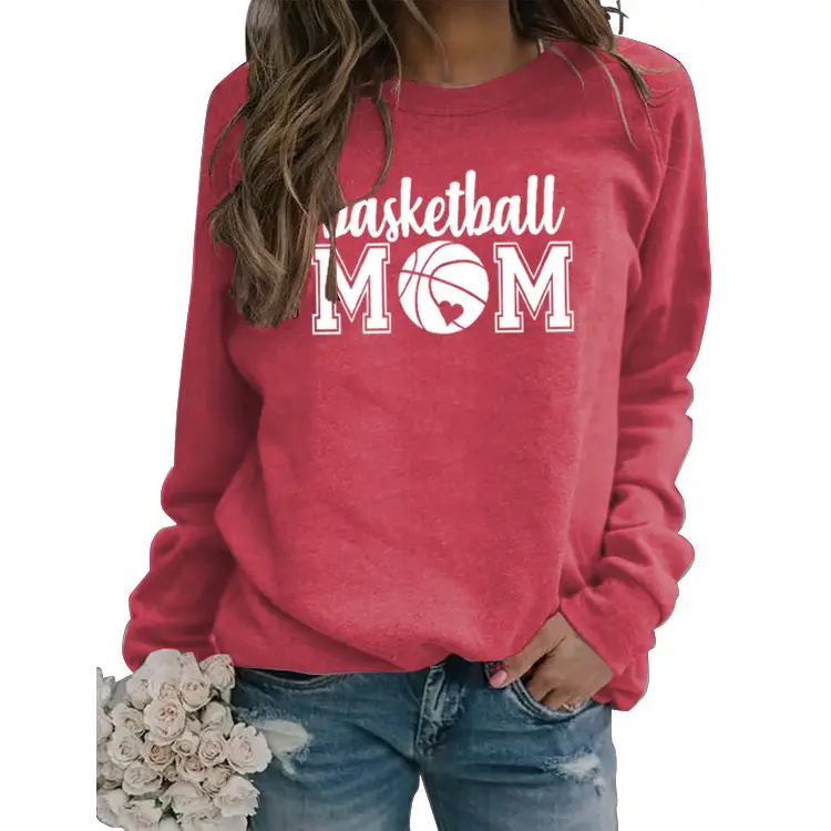 Women Basketball Mom Sweatshirt Maroon Round Neck - Image 17