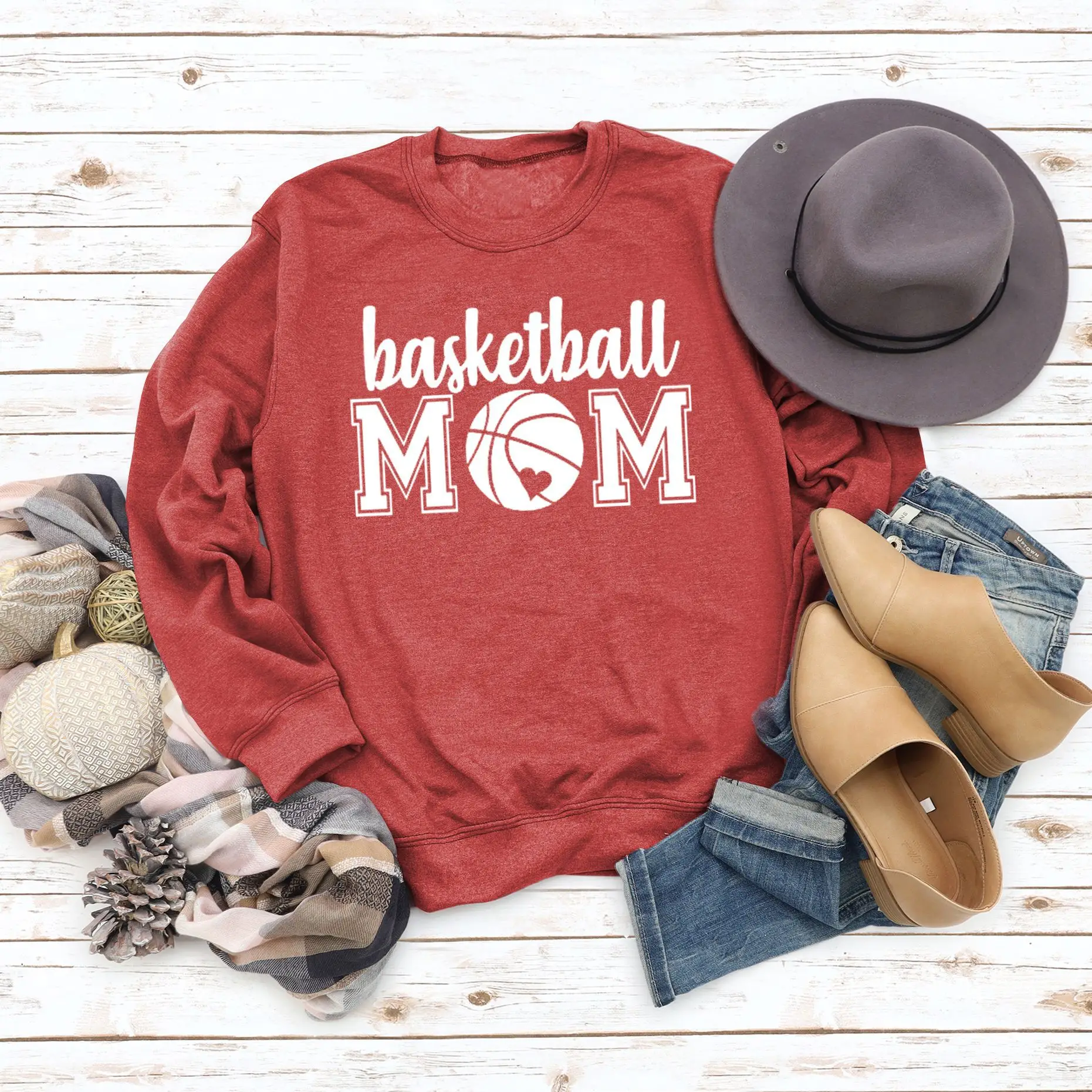 Women Basketball Mom Sweatshirt Maroon Round Neck - Image 10