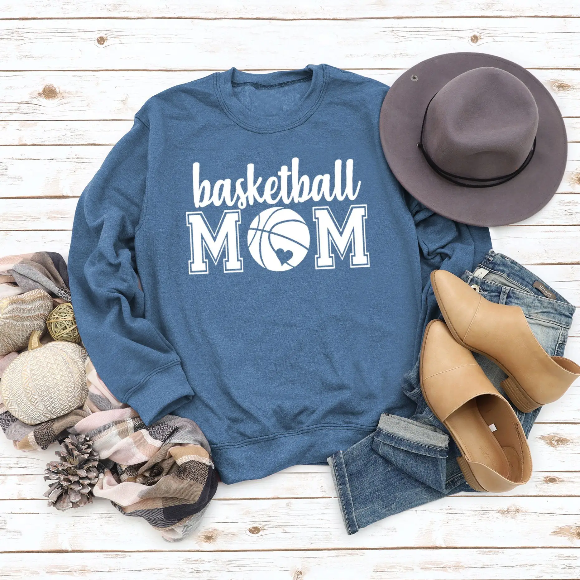 Women Basketball Mom Sweatshirt Maroon Round Neck - Image 12