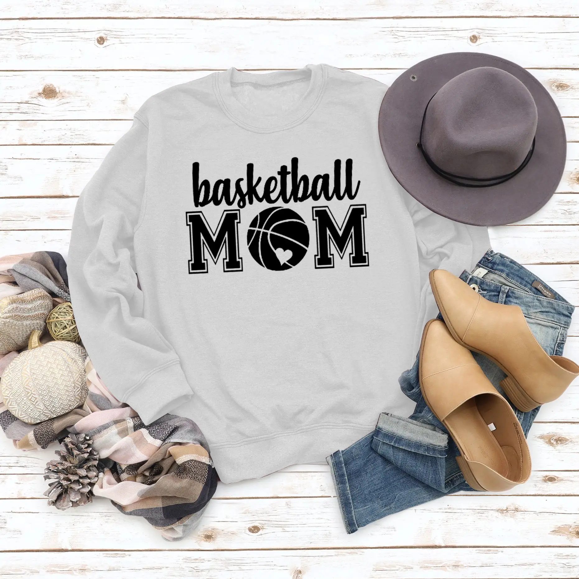 Women Basketball Mom Sweatshirt Maroon Round Neck - Image 2