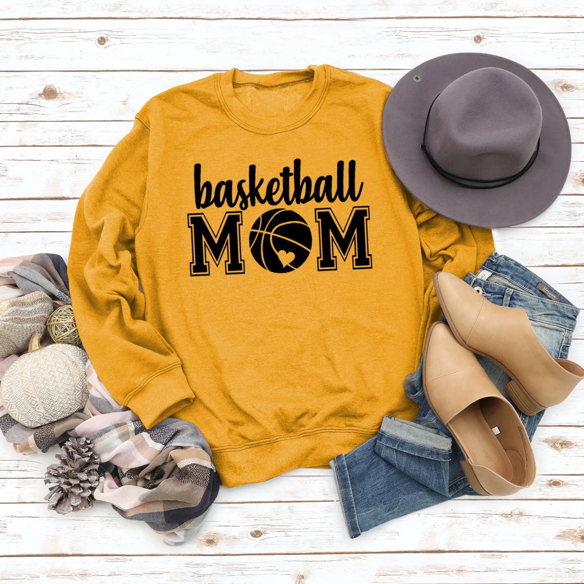 Women Basketball Mom Sweatshirt Maroon Round Neck - Image 4