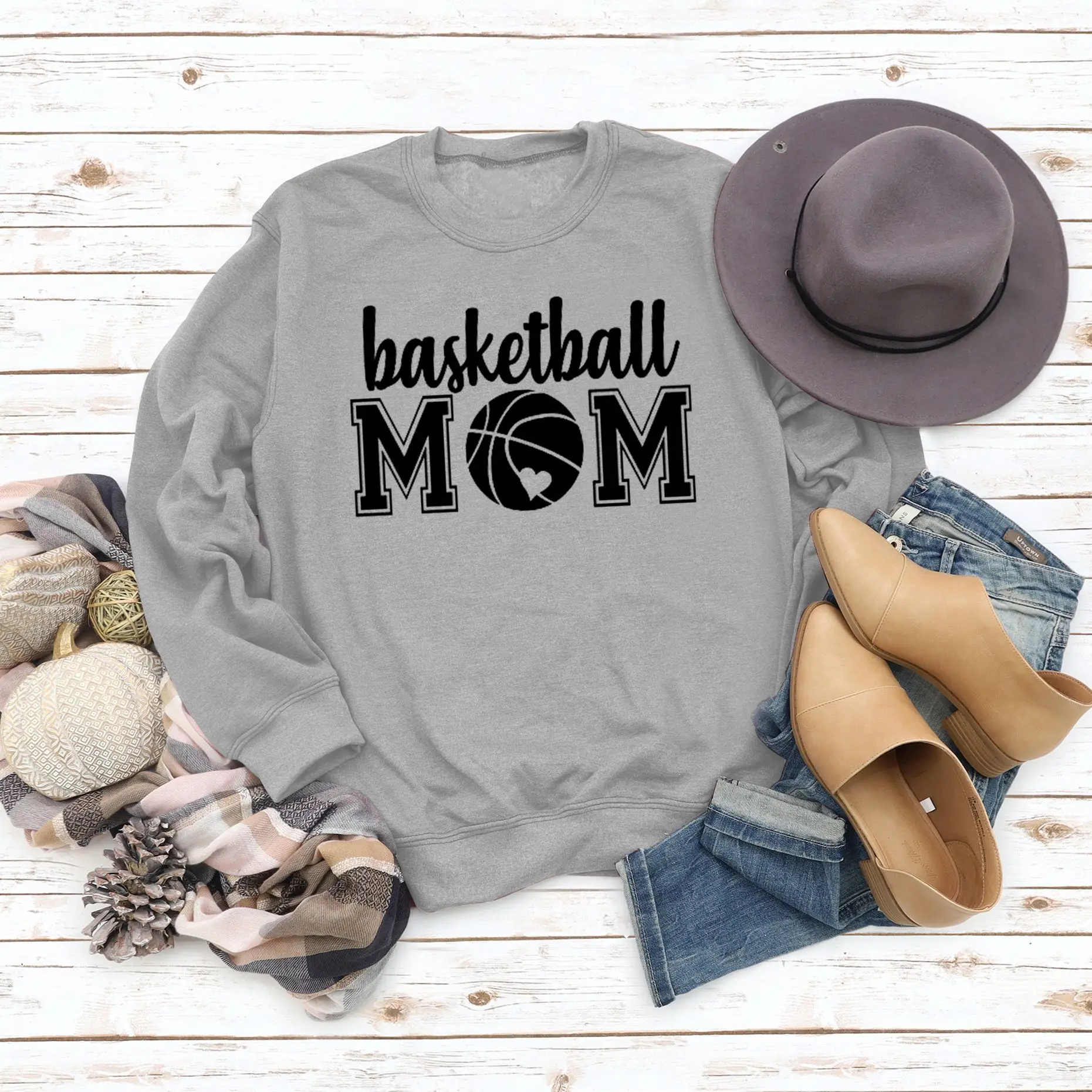 Women Basketball Mom Sweatshirt Maroon Round Neck - Image 5