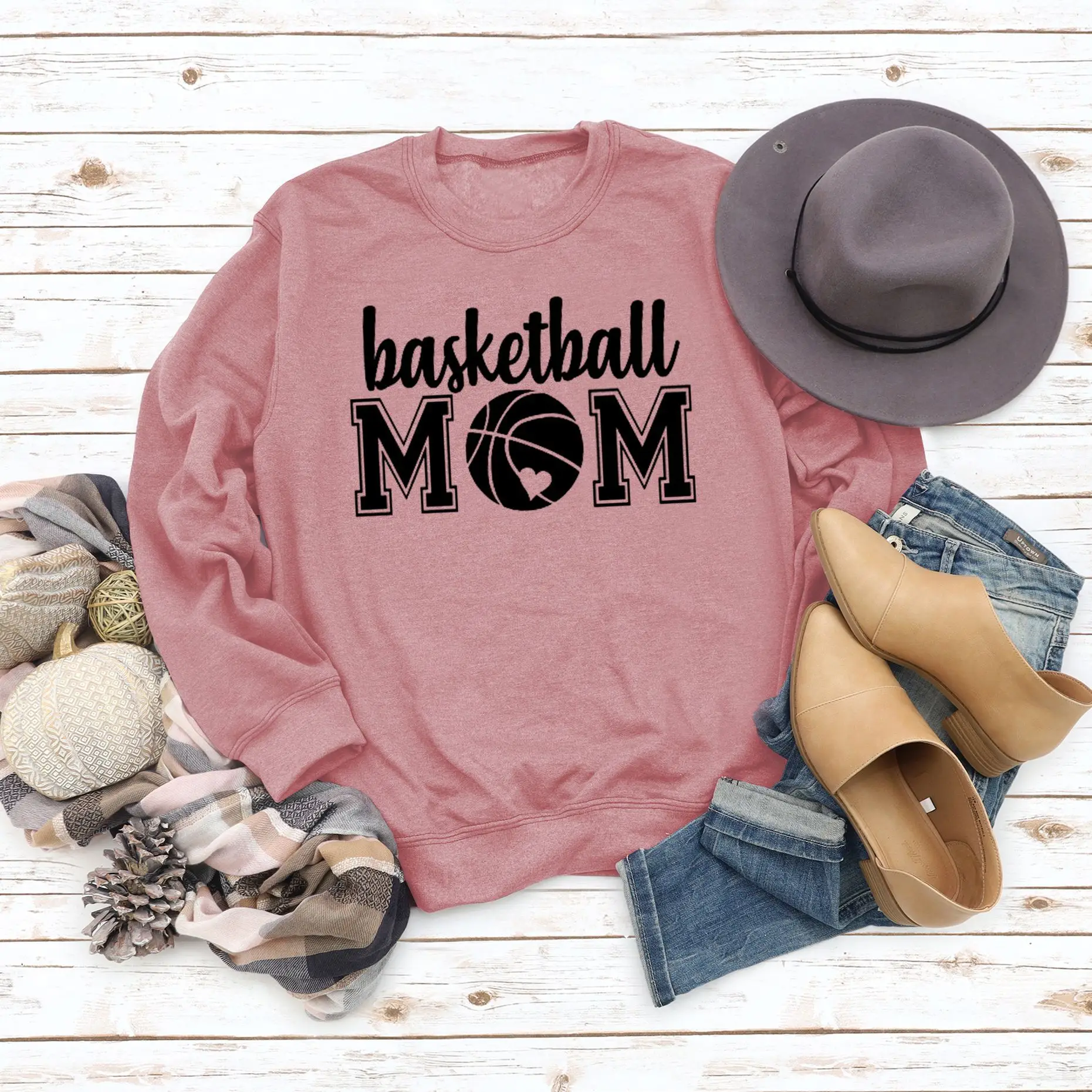Women Basketball Mom Sweatshirt Maroon Round Neck - Image 8