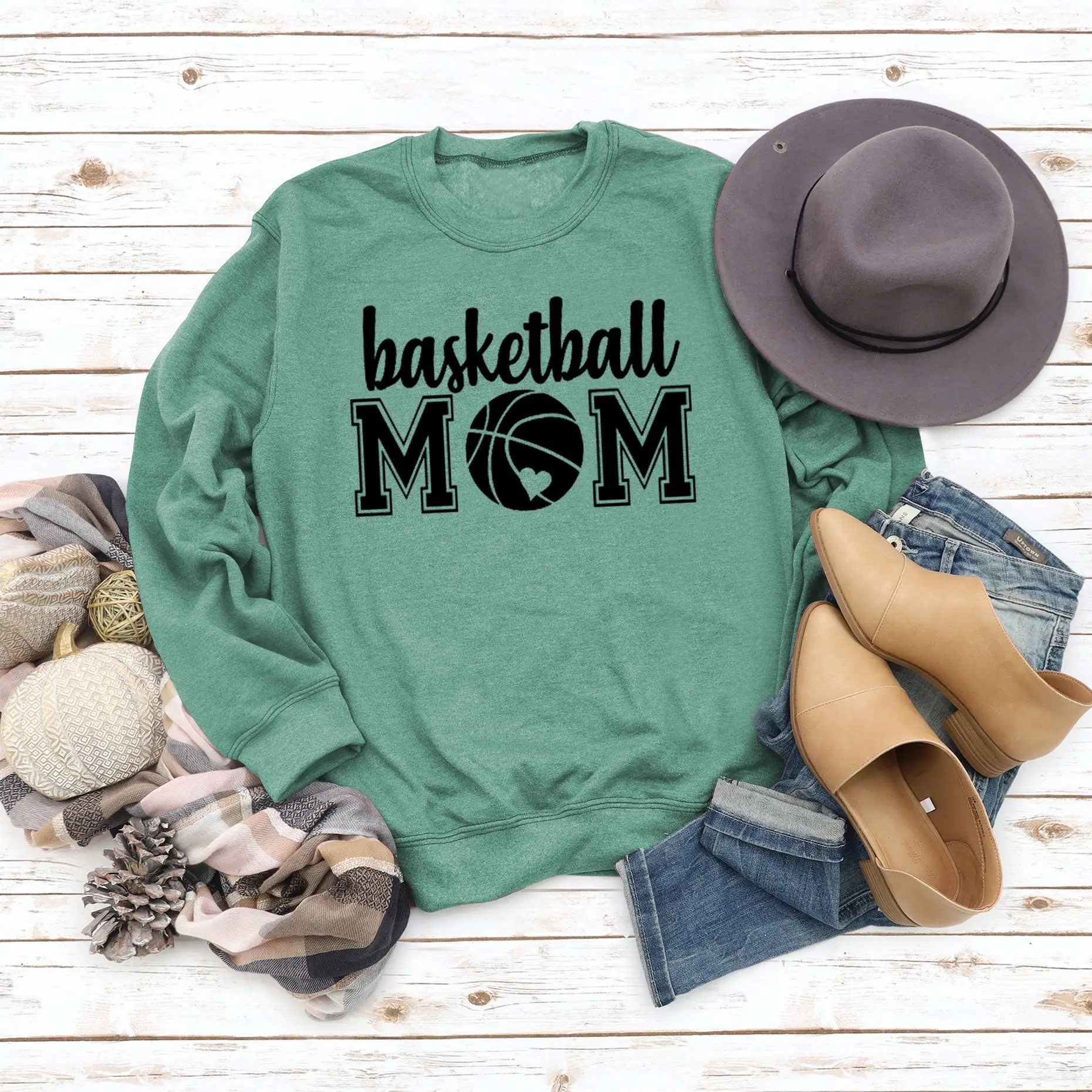 Women Basketball Mom Sweatshirt Maroon Round Neck - Image 9