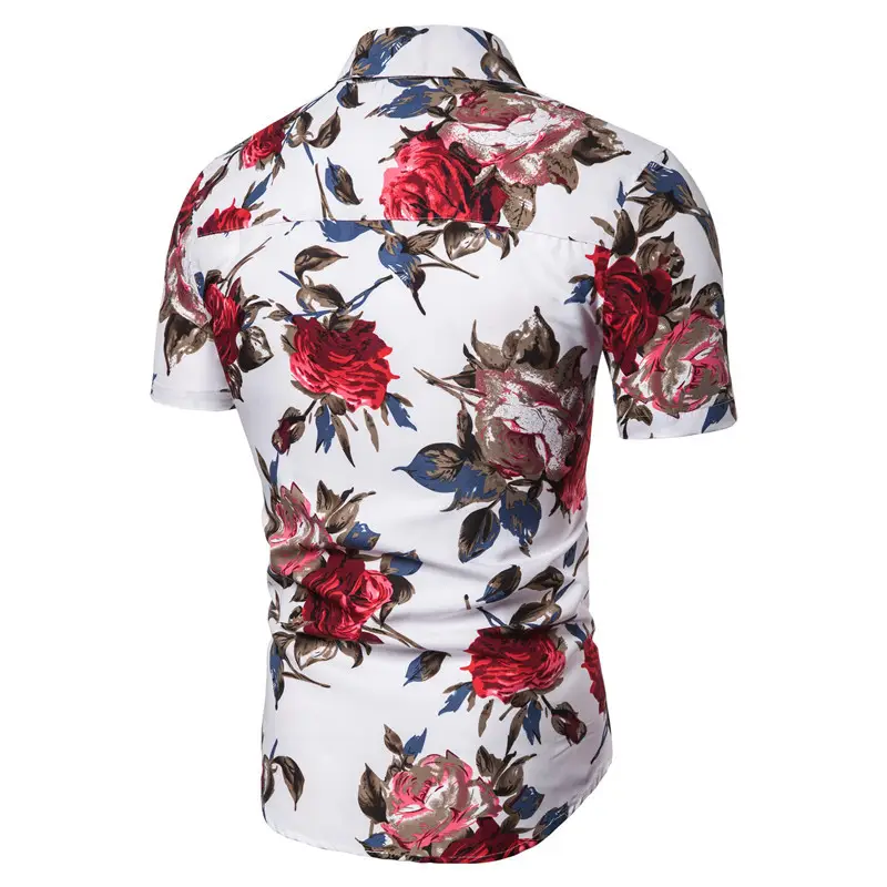 Men's Floral Lapel Shirt Black Rose Print Short Sleeve