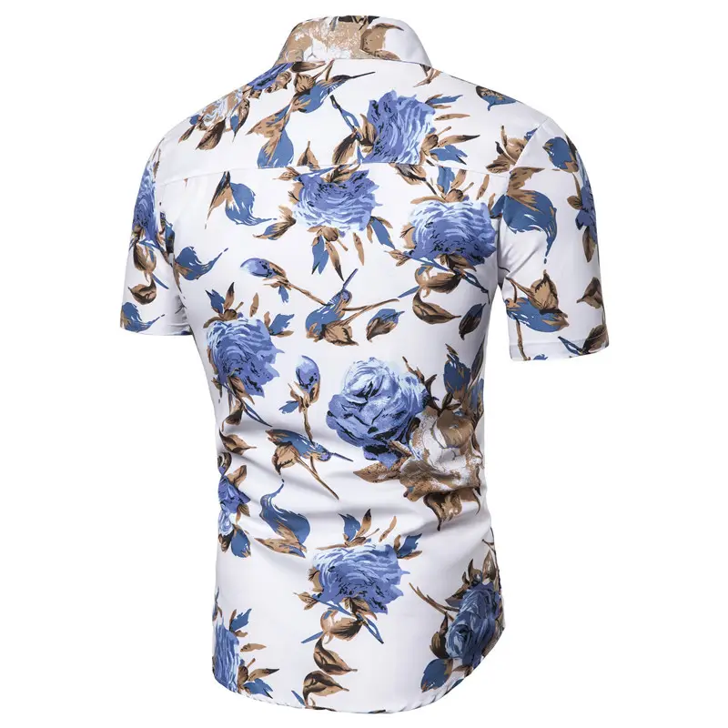 Men's Floral Lapel Shirt Black Rose Print Short Sleeve — feature 8