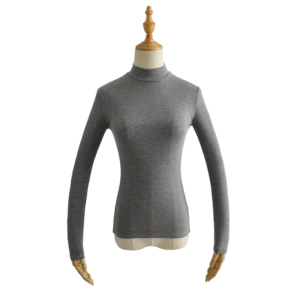 Women's Long Sleeve T-Shirt Grey Solid Color - Image 4