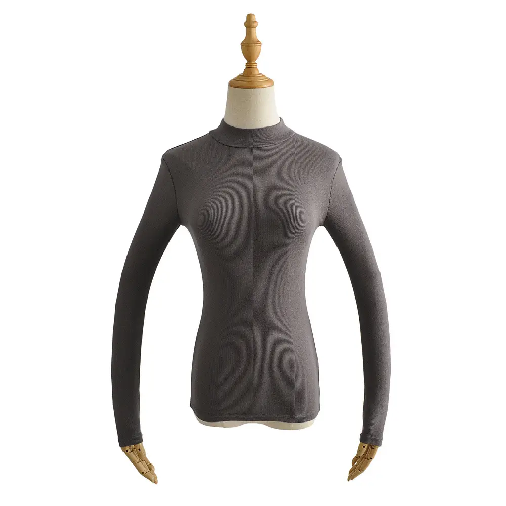 Women's Long Sleeve T-Shirt Grey Solid Color - Image 5