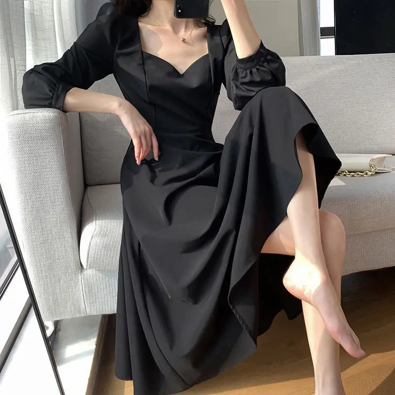 Black V-Neck Long Skirt Dress for Women 2025 - Image 10