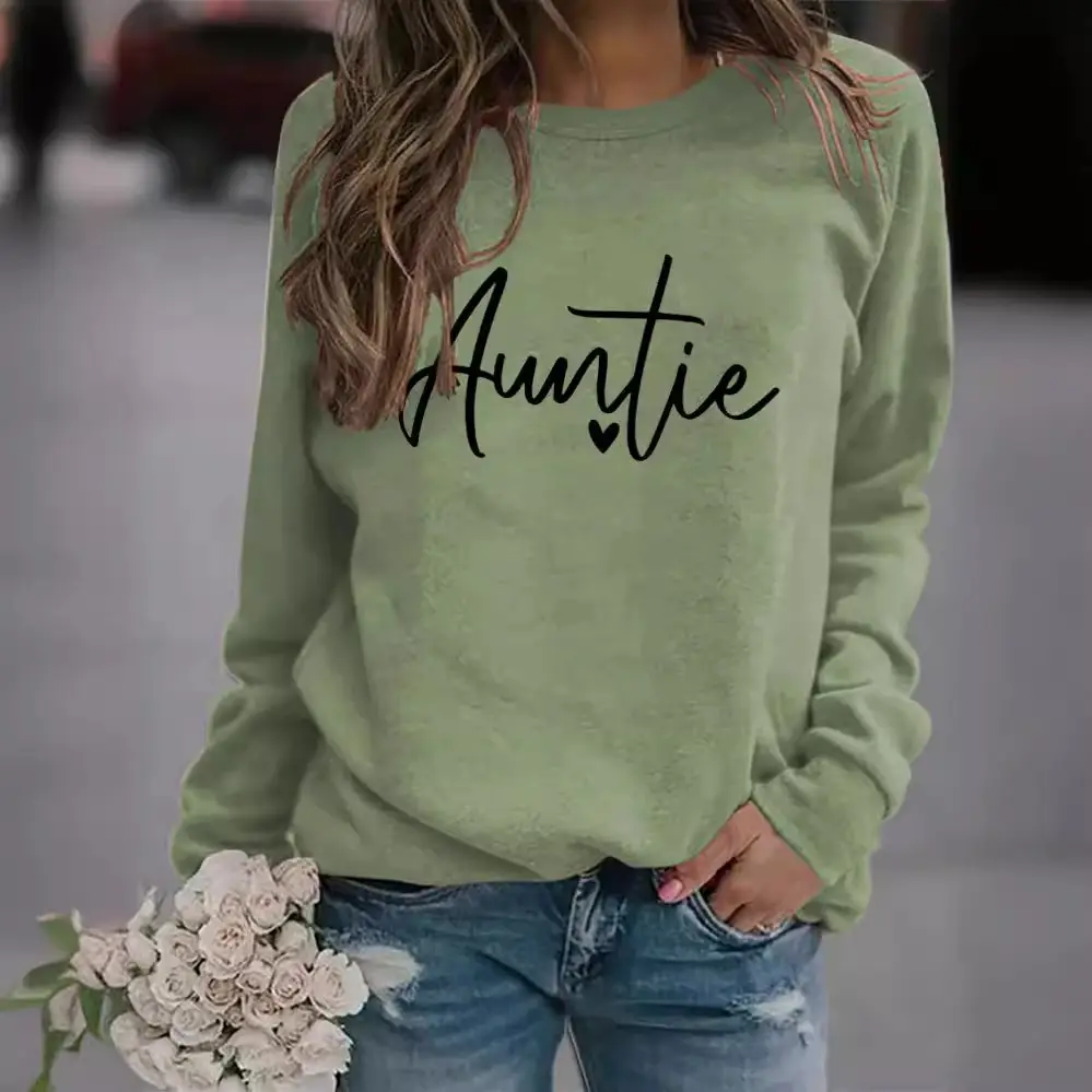 Auntie Printed Long Sleeve Crewneck Sweatshirt Grey