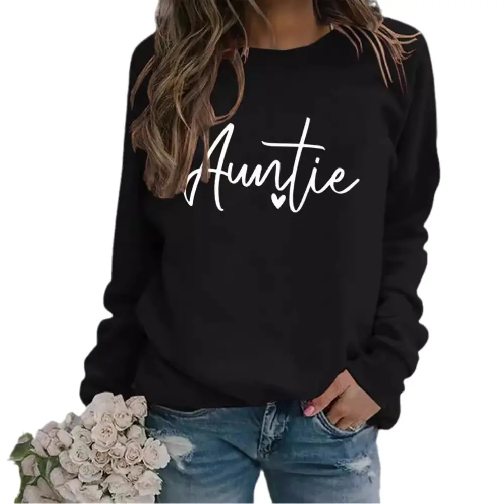 Auntie Printed Long Sleeve Crewneck Sweatshirt Grey