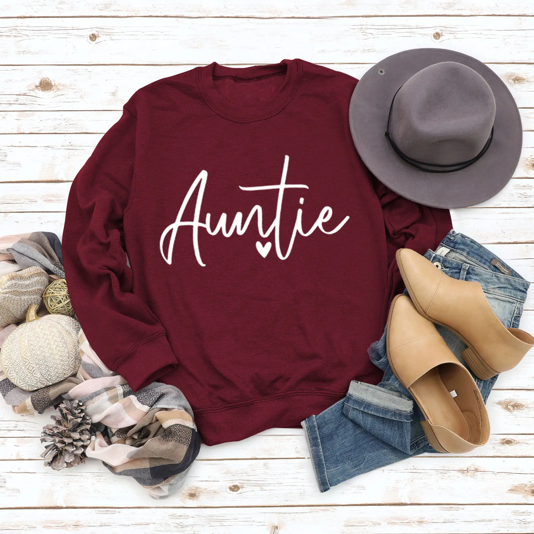 Auntie Printed Long Sleeve Crewneck Sweatshirt Grey
