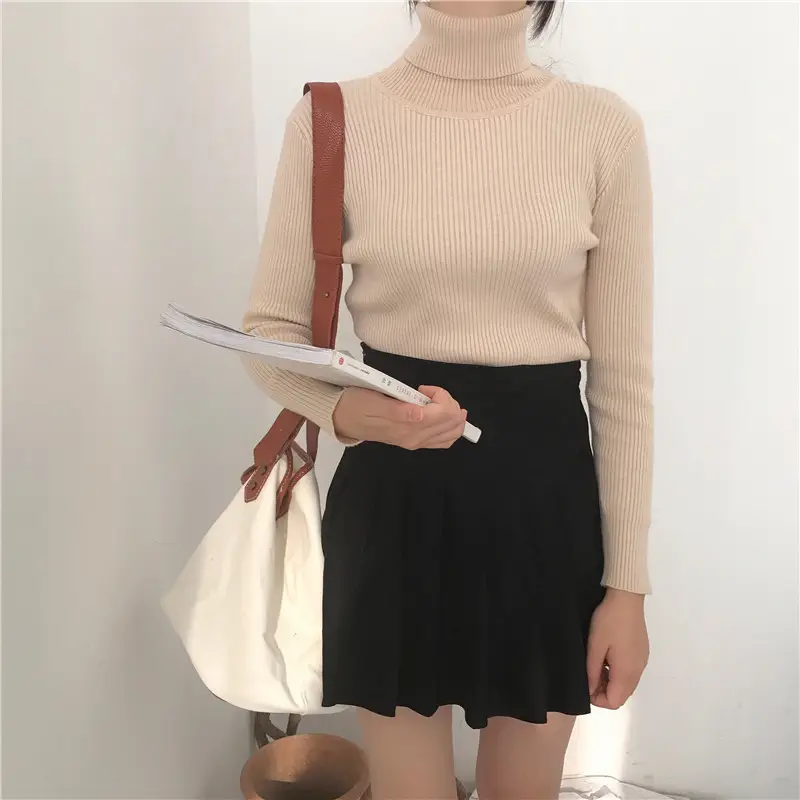 Women Grey Knit Turtleneck Long Sleeve Winter Sweater - Image 25