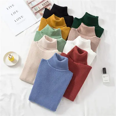 Women Grey Knit Turtleneck Long Sleeve Winter Sweater - Image 27