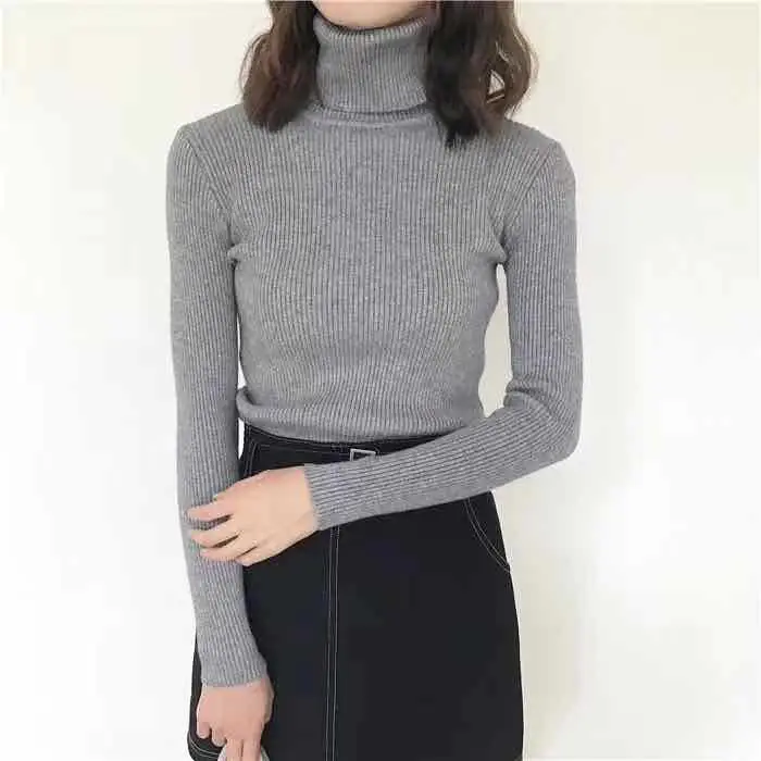 Women Grey Knit Turtleneck Long Sleeve Winter Sweater — feature 3