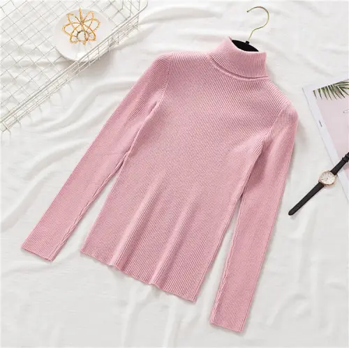Women Grey Knit Turtleneck Long Sleeve Winter Sweater - Image 10