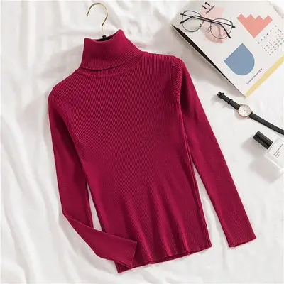 Women Grey Knit Turtleneck Long Sleeve Winter Sweater - Image 11