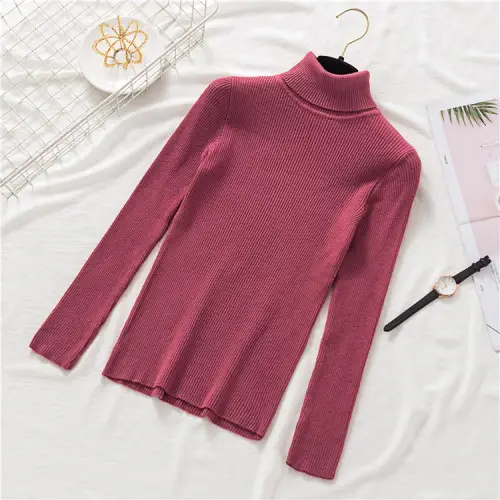 Women Grey Knit Turtleneck Long Sleeve Winter Sweater - Image 12