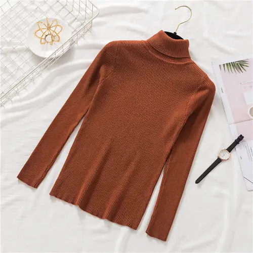 Women Grey Knit Turtleneck Long Sleeve Winter Sweater - Image 14