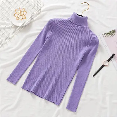 Women Grey Knit Turtleneck Long Sleeve Winter Sweater - Image 15