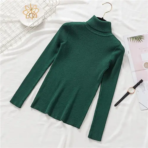 Women Grey Knit Turtleneck Long Sleeve Winter Sweater - Image 6