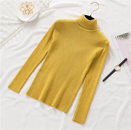 Women Grey Knit Turtleneck Long Sleeve Winter Sweater - Image 7
