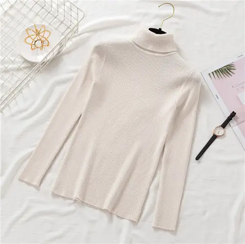 Women Grey Knit Turtleneck Long Sleeve Winter Sweater - Image 9