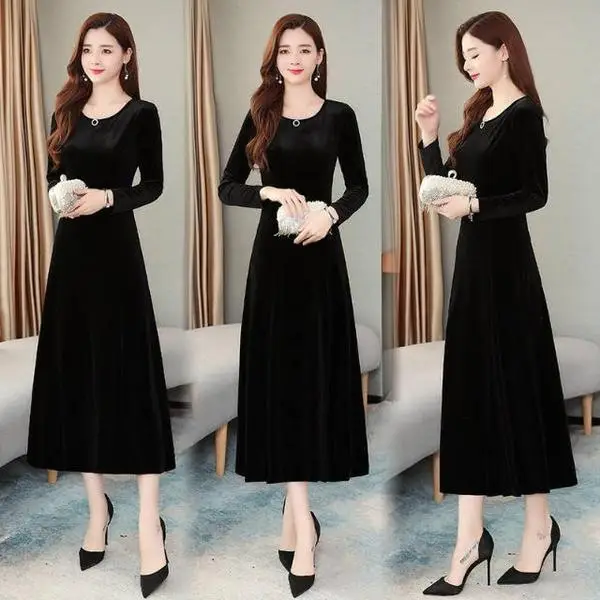 Korean Style Velvet Skirt Dress for Women Large Size - Image 5