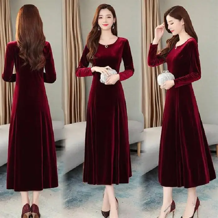 Korean Style Velvet Skirt Dress for Women Large Size - Image 2
