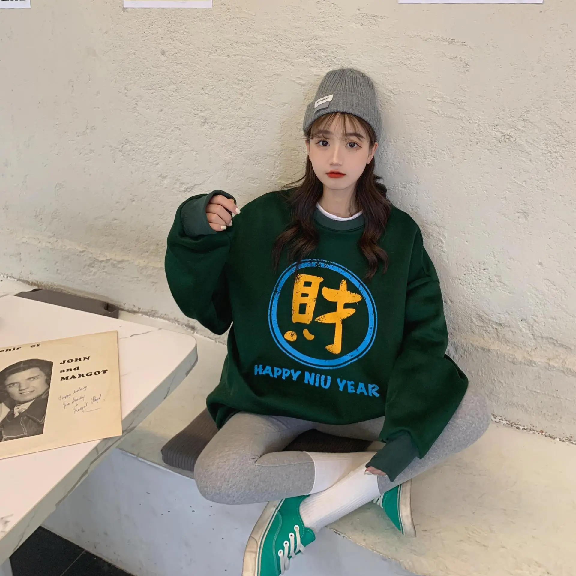 Women's Black New Year Sweatshirt with Art Print — feature 14