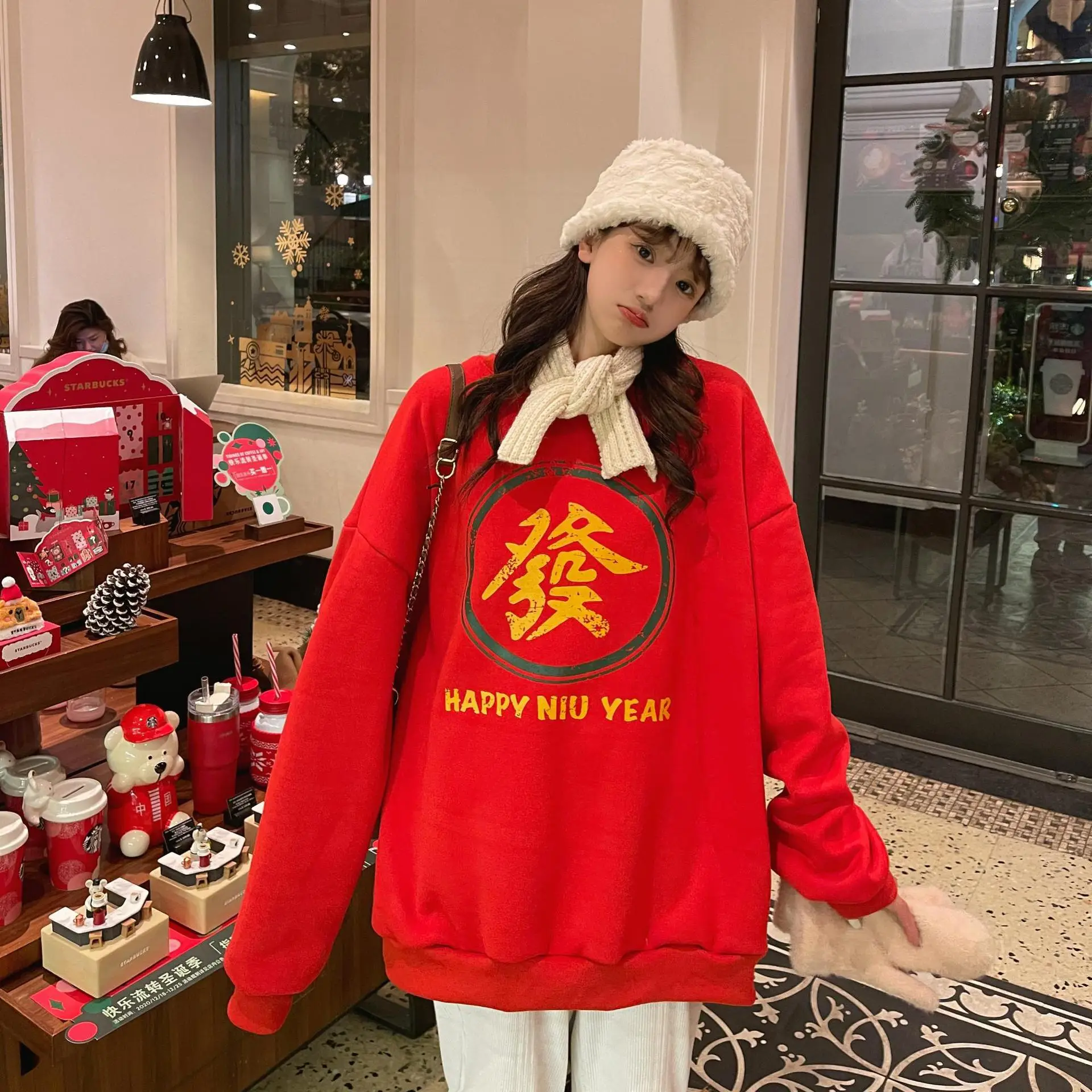 Women's Black New Year Sweatshirt with Art Print — feature 32