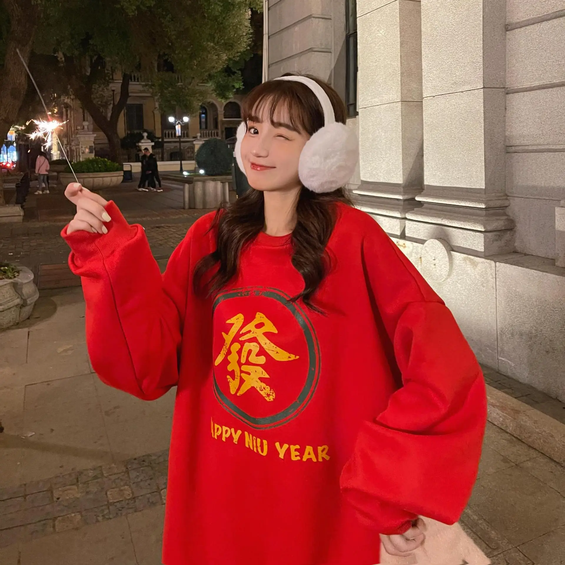Women's Black New Year Sweatshirt with Art Print - Image 2