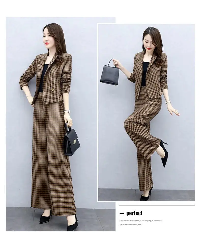 Korean Style Plaid Wide Leg Pants Two-Piece Suit for Women — feature 11